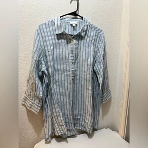 J. Jill Pure Jill Linen Cotton Striped Beachy Neutral Tunic Boho Size Medium